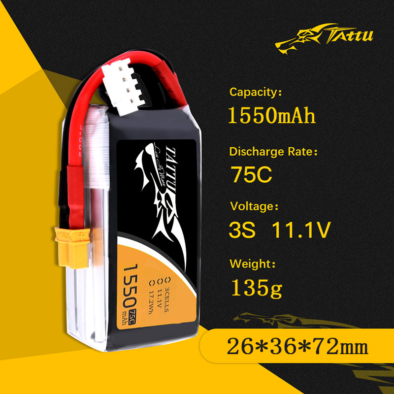 TATTU 3S 11.1V 1550mAh 75C LiP - đánh giá và giá Drone Battery 3S